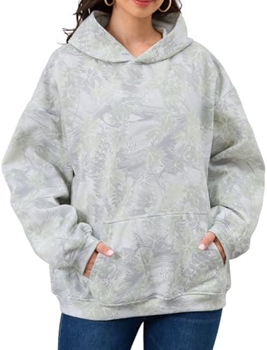 Eutten Womens Camo Hoodies Maple Leaf Print Oversized Fleece Sweatshirt with Pocket