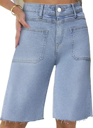 Allimy Women's Denim Cargo Knee-Length Shorts with Pockets