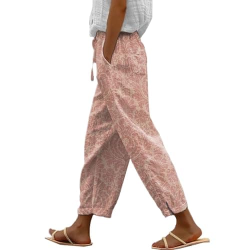 Boho Striped Linen Pants for Women Summer Casual Beach