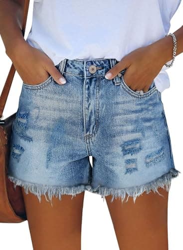 CHICZONE Women's Ripped Mid-High Waisted Denim Shorts