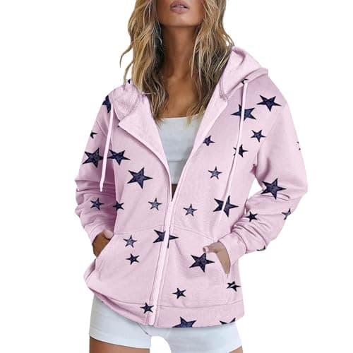 Lolvmvchi Women's Oversized Zip Track Loose Printed Hoodie Jacket XL3 Winter Coat