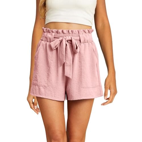 2025 High Waist Elastic Linen Shorts with Bowknot Pockets for Women