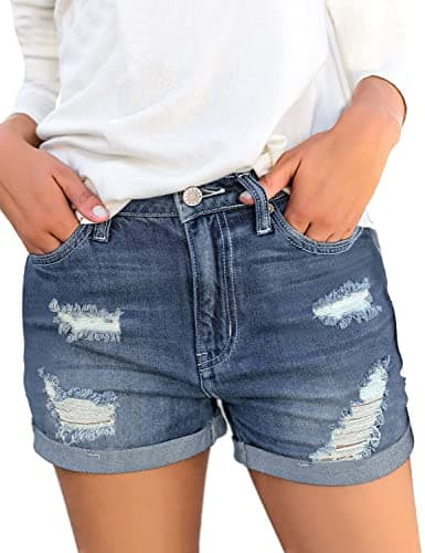 Luvamia Women's High-Waisted Ripped Denim Shorts