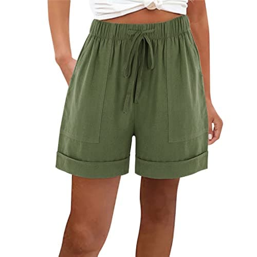 Yxzogd Cotton Linen Shorts for Women Loose Summer Pants with Pockets