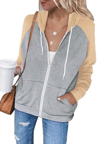 Ezbelle Women's Color Block Zip-Up Hoodie Sweatshirt with Pockets