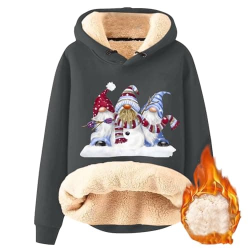 FlekmanArt Warm Sherpa Fleece Hoodie for Women Christmas Print Trendy Sweatshirt