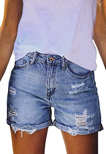 HUUSA Women's High-Waist Ripped Denim Shorts Casual Jeans with Pockets