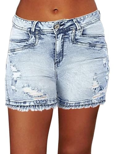 Flamingals Raw Hem Mid-Waist Stretchy Jean Shorts for Women