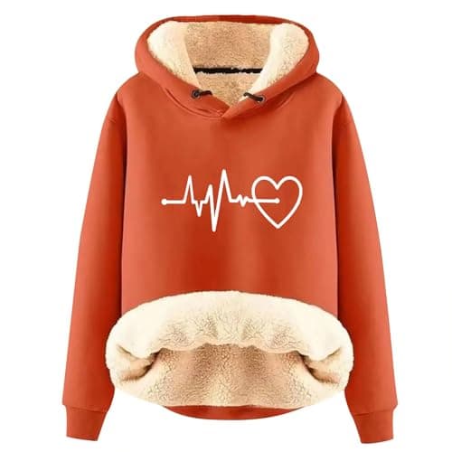 Warm Heart Print Fleece Hoodie for Women Winter Casual Pullovers