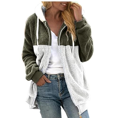 Oversized Sherpa Fleece Jacket for Women Warm Winter Coat Zip Up Pockets