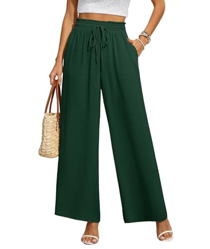 CZYINXIAN Women's Wide Leg Casual Pants with Adjustable Elastic Waist and Pockets