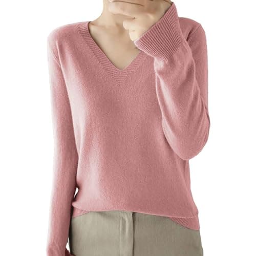 Soft V-Neck Wool Blend Sweater for Women Fall Fashion Tops