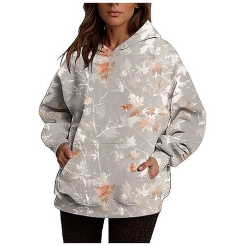 Ceboyel Womens Maple Leaf Camo Oversized Hoodie Trendy Teen Girls Fashion