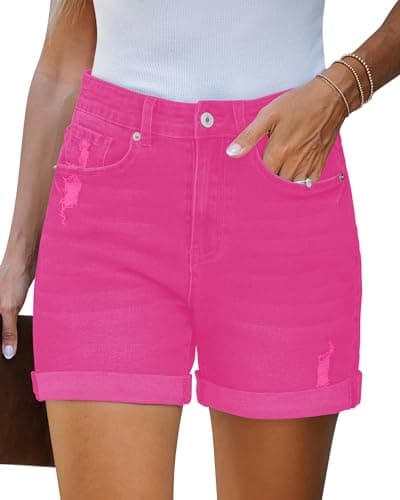 LookbookStore Women's Stretchy High-Waisted Ripped Denim Shorts