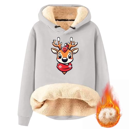 FlekmanArt Thick Warm Sherpa Fleece Pullover Hoodies with Christmas Print