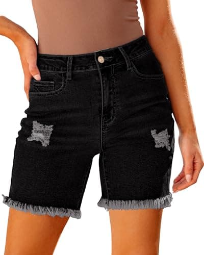Luvamia Women's High-Waisted Distressed Denim Long Shorts