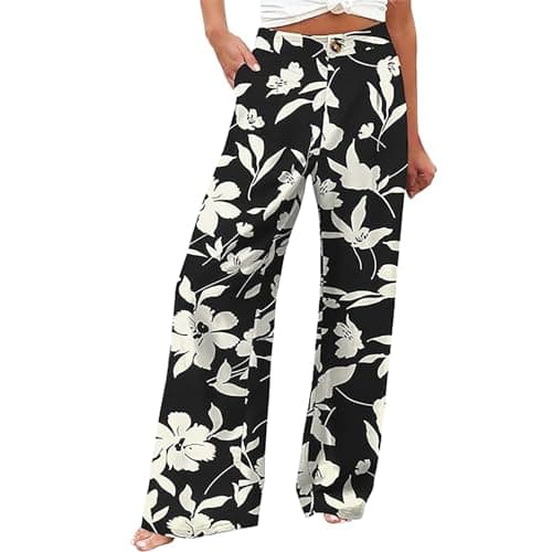 Stylish Women's Wide Leg Office Pants with Pockets Solid Slacks