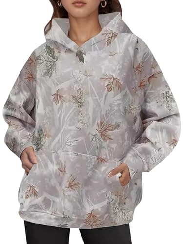 YKR Women's Camo Hoodie with Maple Leaf Print Fleece Pullover Sweater