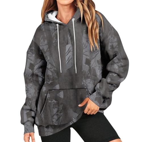 GOFULY Women's Oversized Camo Hoodie with Maple Leaf Print