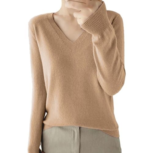 Soft V-Neck Wool Blend Sweater for Women Fall Fashion Tops