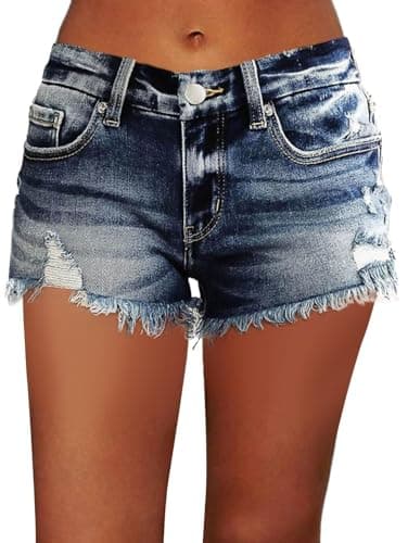 Flamingals Raw Hem Mid-Waist Stretchy Jean Shorts for Women