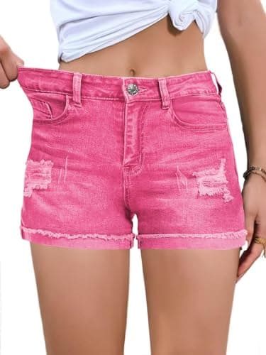 FEKOAFE 2025 Women's Summer Mid/High-Waisted Ripped Denim Shorts