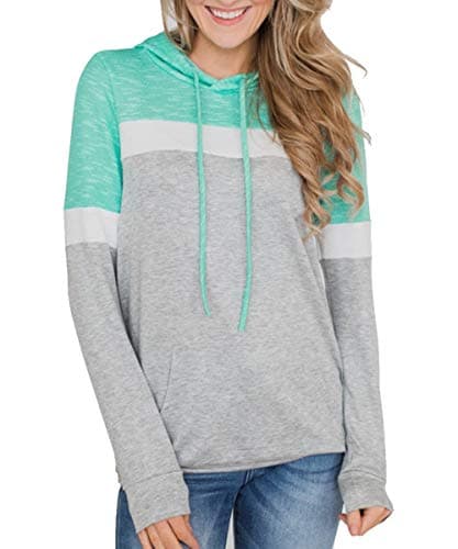 Barlver Women's Casual Color Block Long Sleeve Hoodies with Pocket