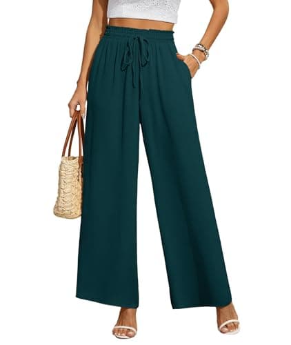 CZYINXIAN Women's Wide Leg Casual Pants with Adjustable Elastic Waist and Pockets
