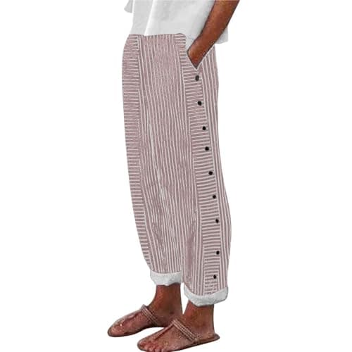Generic Women's Straight Leg Stripe Cotton Linen Pants
