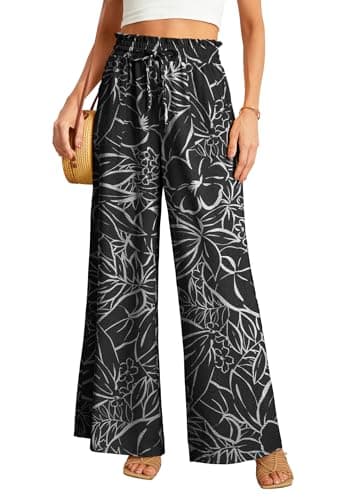 JINKESI Women's High-Waist Wide Leg Loose Pants with Adjustable Ties