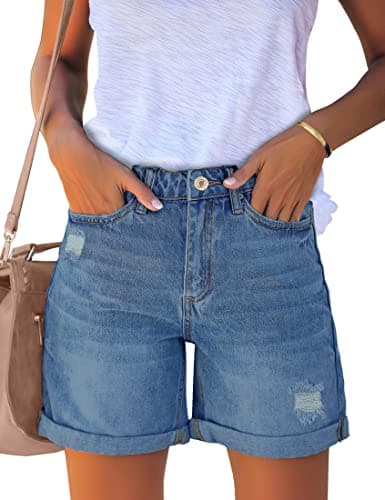 Luvamia Women's High Rise Ripped Denim Shorts