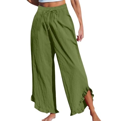 GOKKILRW Women's Lightweight Boho Linen High Waist Flowy Palazzo Pants