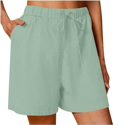 Sktremeuru Lightweight Linen Shorts for Women Elastic Waist Casual ShortsSummer Pockets