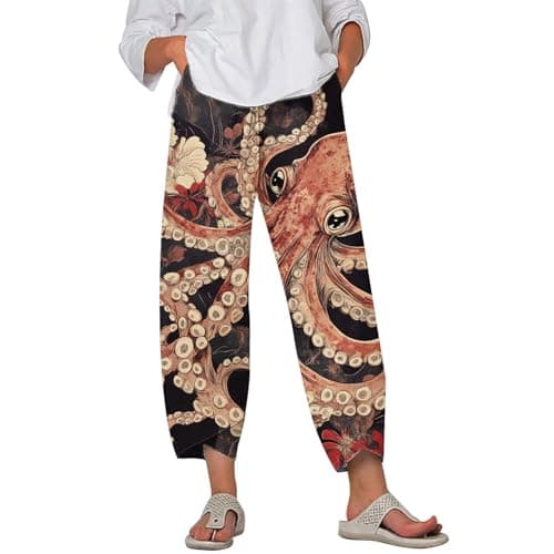 HOTYD Japanese Linen Pants for Women Summer Baggy Capri Trouser with Pockets