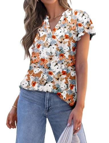 Angerella Women's Summer Dressy Casual Short Sleeve V-Neck Tops for Leggings