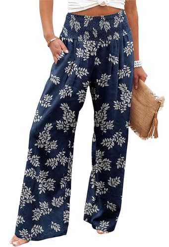 Bbkkuck Women's Elastic High-Waisted Wide Leg Palazzo Pants with Pockets