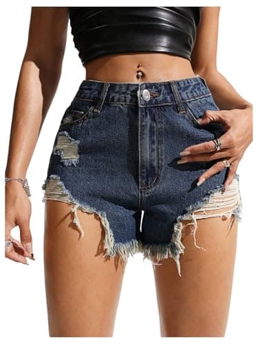 SOLY HUX Women's Ripped Jean Shorts Raw Hem Distressed Denim