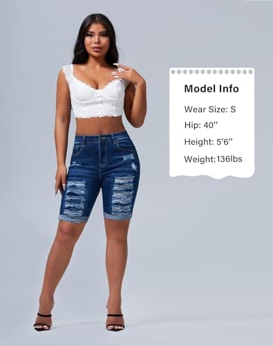 Rosswear Women's Ripped Stretch Mid-Rise Denim Bermuda Shorts