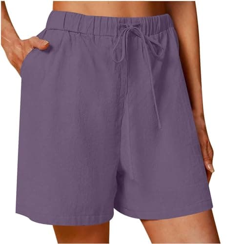 Sktremeuru Lightweight Linen Shorts for Women Elastic Waist Casual ShortsSummer Pockets