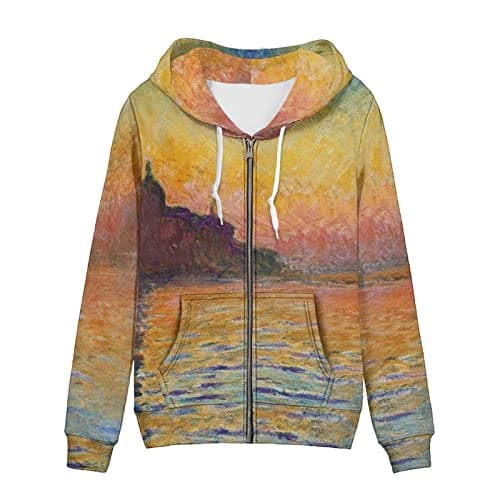 Irisjudy Monet Art Color Stripe Zip Hoodie for Women