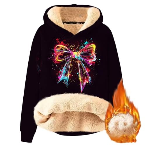 FlekmanArt Thick Warm Sherpa Fleece Pullover Hoodies with Christmas Print