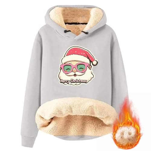 FlekmanArt Thick Warm Sherpa Fleece Pullover Hoodies with Christmas Print