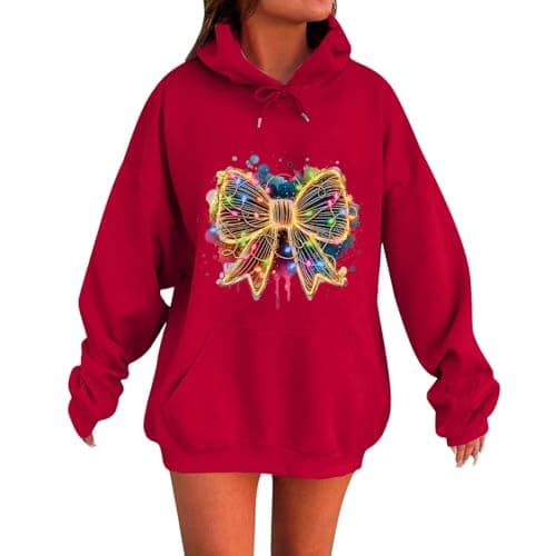 Cute Women's 2024 Oversized Christmas Sweatshirt with Pocket
