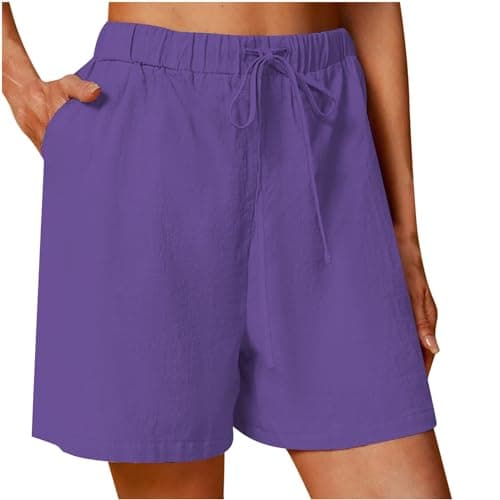 Sktremeuru Lightweight Linen Shorts for Women Elastic Waist Casual ShortsSummer Pockets