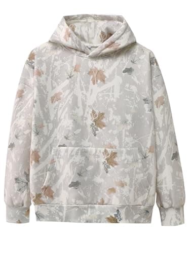 Ogfao Grey Oversized Maple Leaf Print Camo Hoodie Sweatshirt L