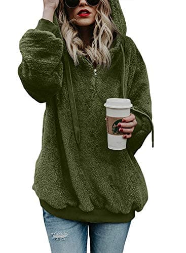 Romanstii Women's Casual Double Fuzzy Sweatshirt Hoodie Outwear S-XXL