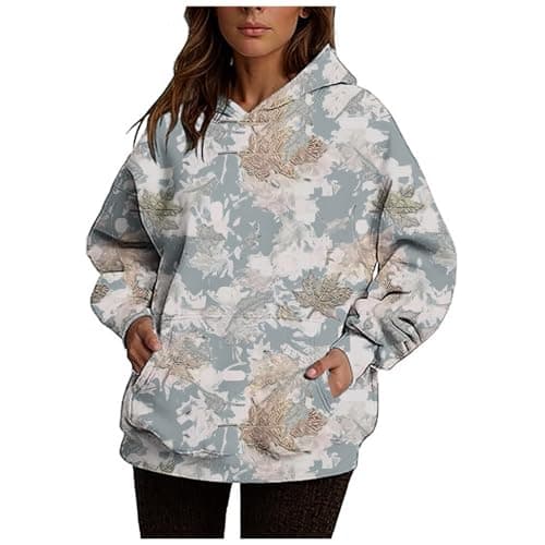Ceboyel Womens Maple Leaf Camo Oversized Hoodie Trendy Teen Girls Fashion
