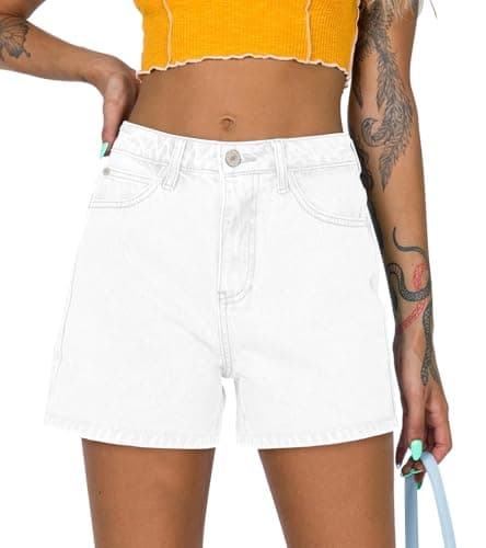 OnlyPuff Women's Ripped Mid-Waisted Denim Shorts