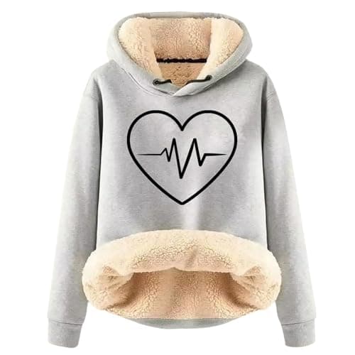Warm Heart Print Fleece Hoodie for Women Winter Casual Pullovers