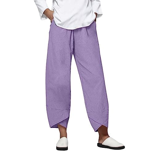 Casual Women's Cotton Linen Capri Pants with Pockets